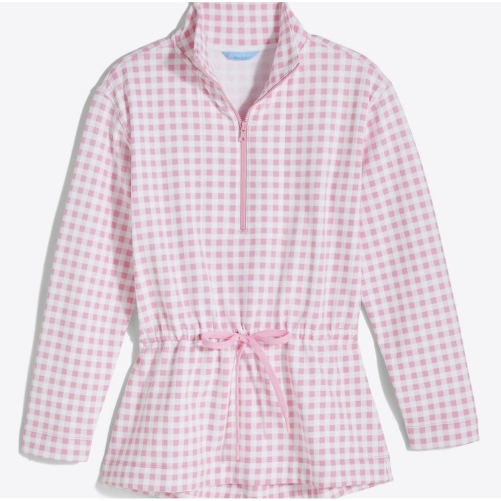 Draper James‎ Cinch Waist Quarter-Zip Jacket Pullover in Pink Gingham XXL